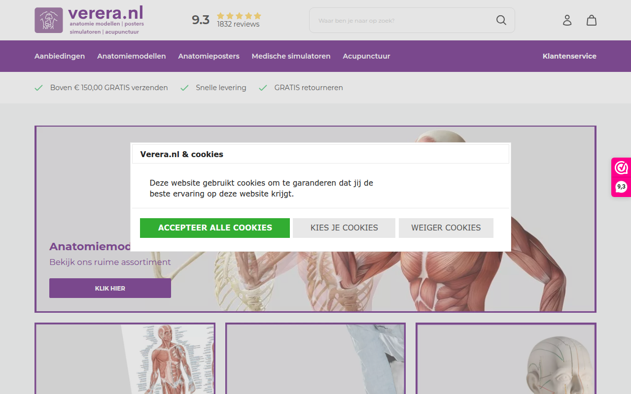 Screenshot van verera.nl