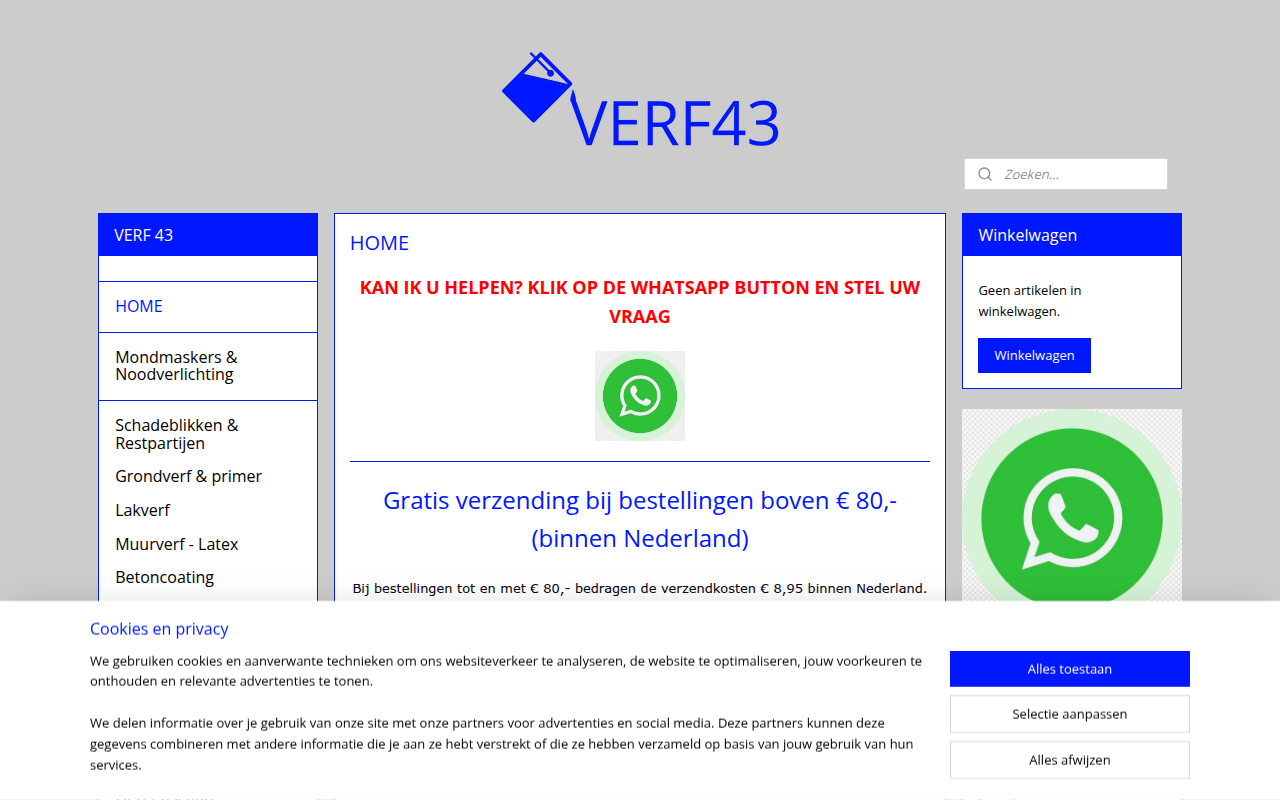 Screenshot van verf43.nl
