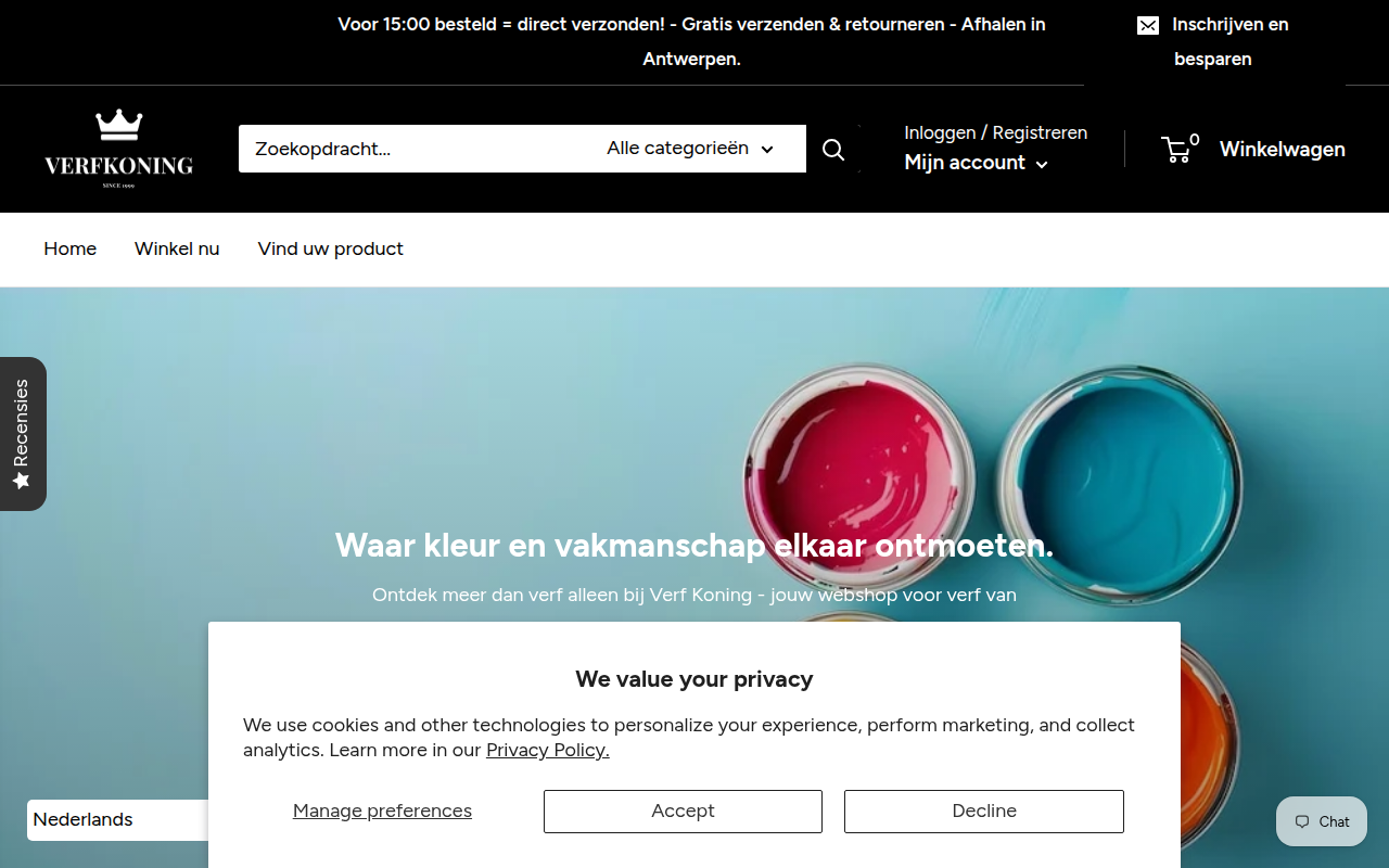 Screenshot van verfkoning.com