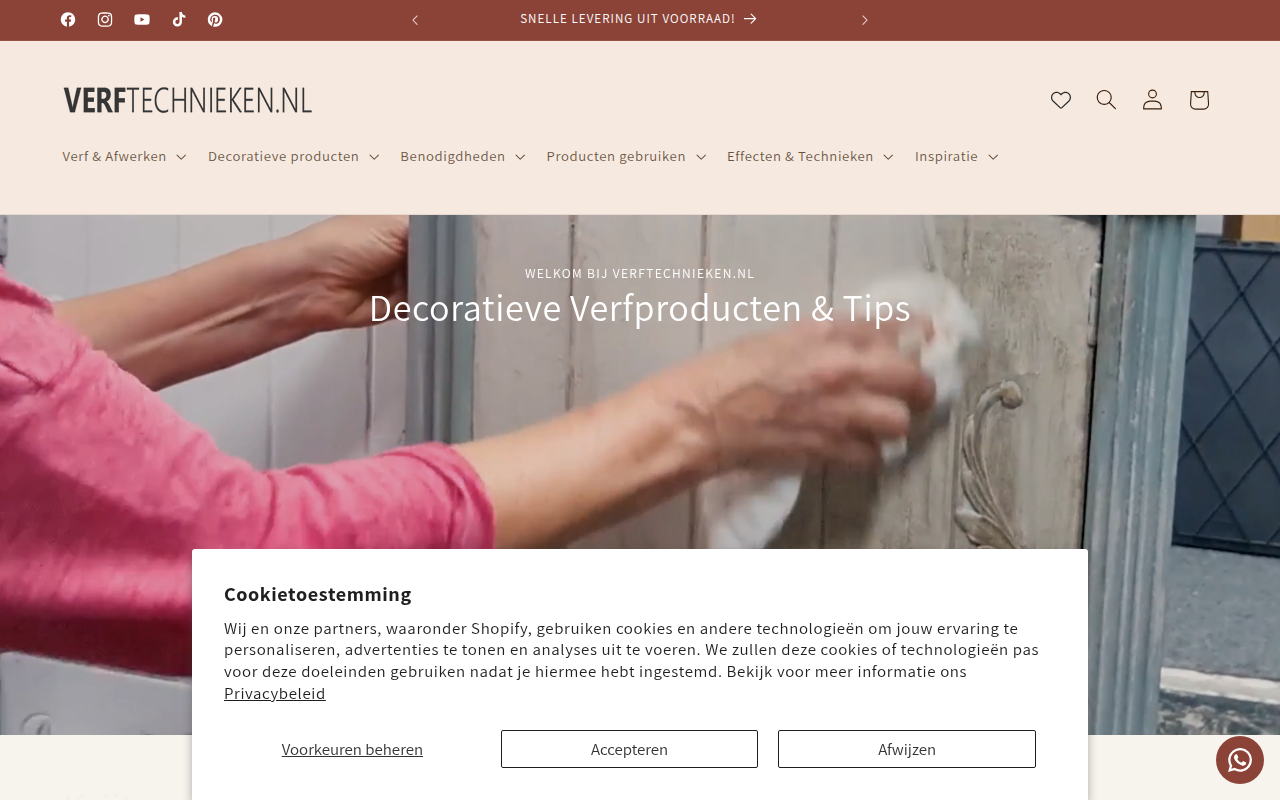 Screenshot van verftechnieken.nl
