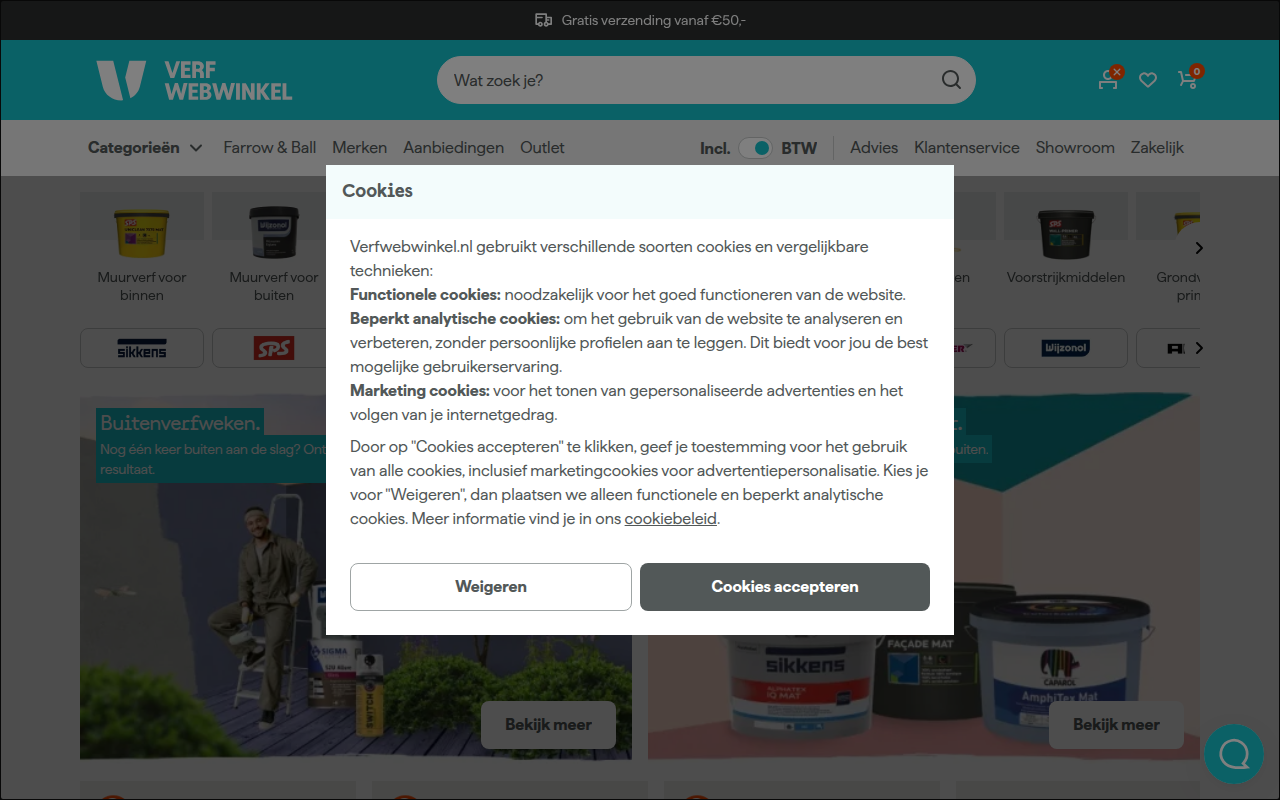 Screenshot van verfwebwinkel.nl