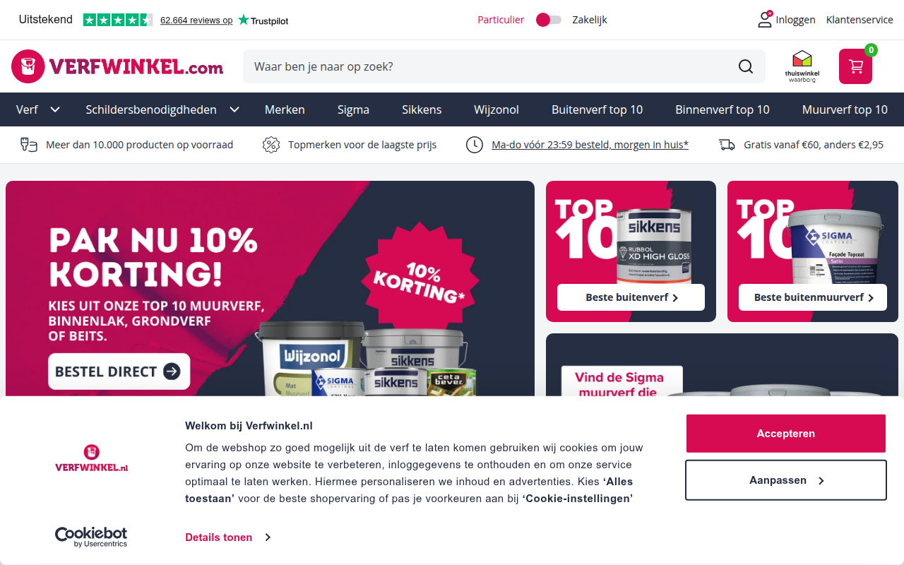 Screenshot van verfwinkel.com