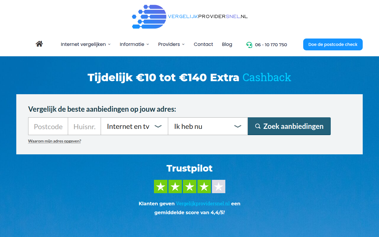 Screenshot van vergelijkprovidersnel.nl