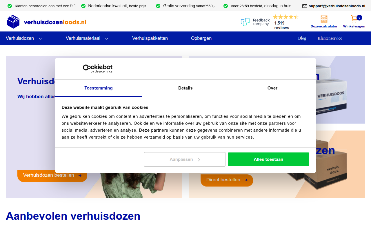 Screenshot van verhuisdozenloods.nl