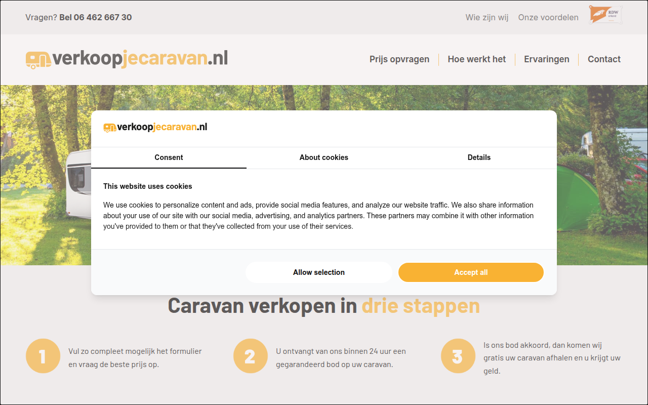 Screenshot van verkoopjecaravan.nl