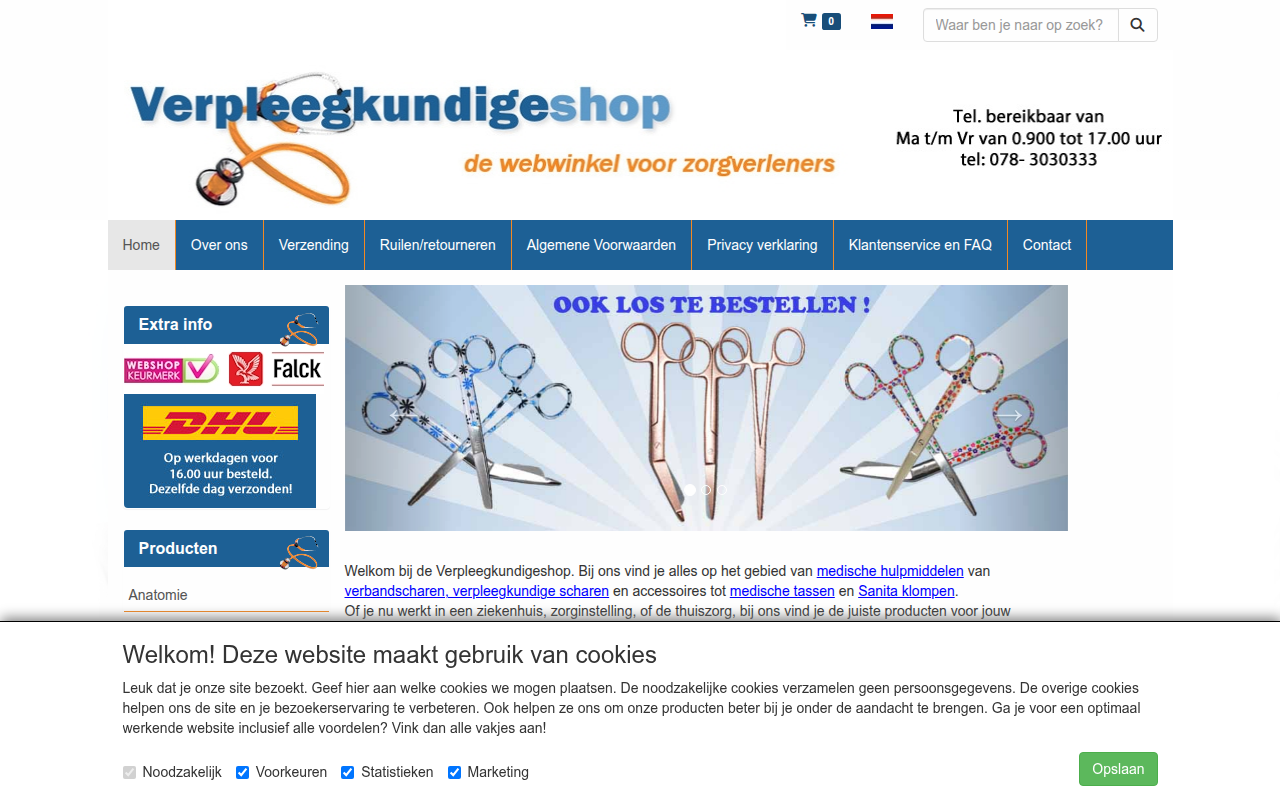 Screenshot van verpleegkundigeshop.nl