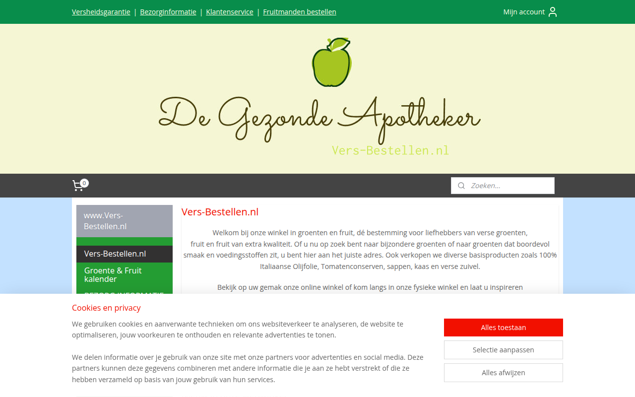 Screenshot van vers-bestellen.nl
