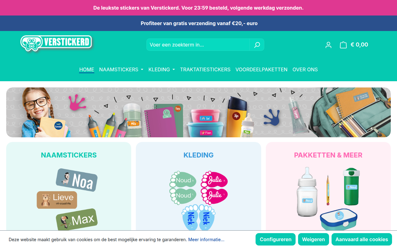 Screenshot van verstickerd.com