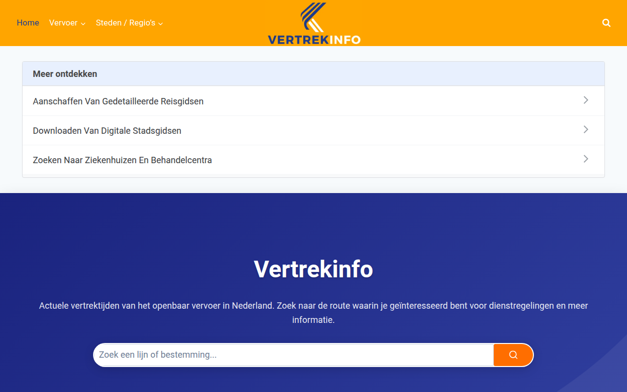Screenshot van vertrekinfo.nl