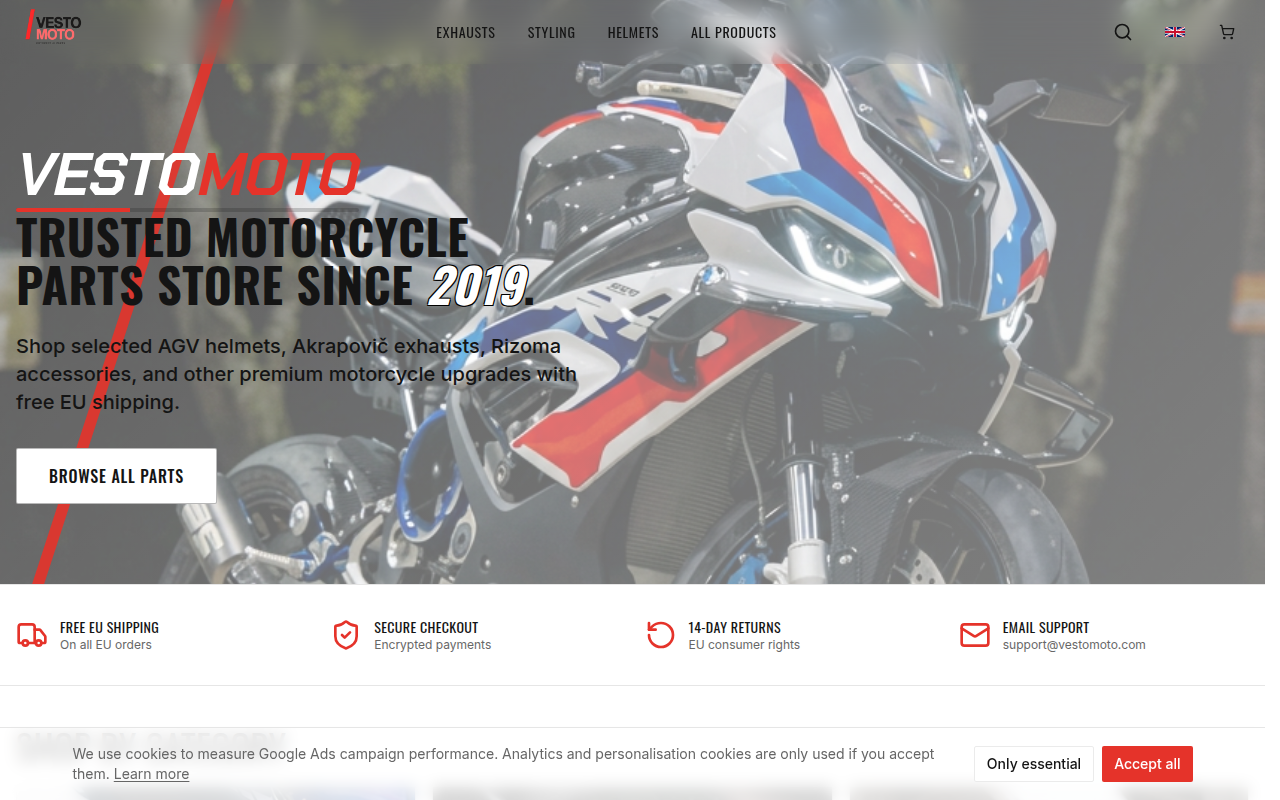 Screenshot van vestomoto.com