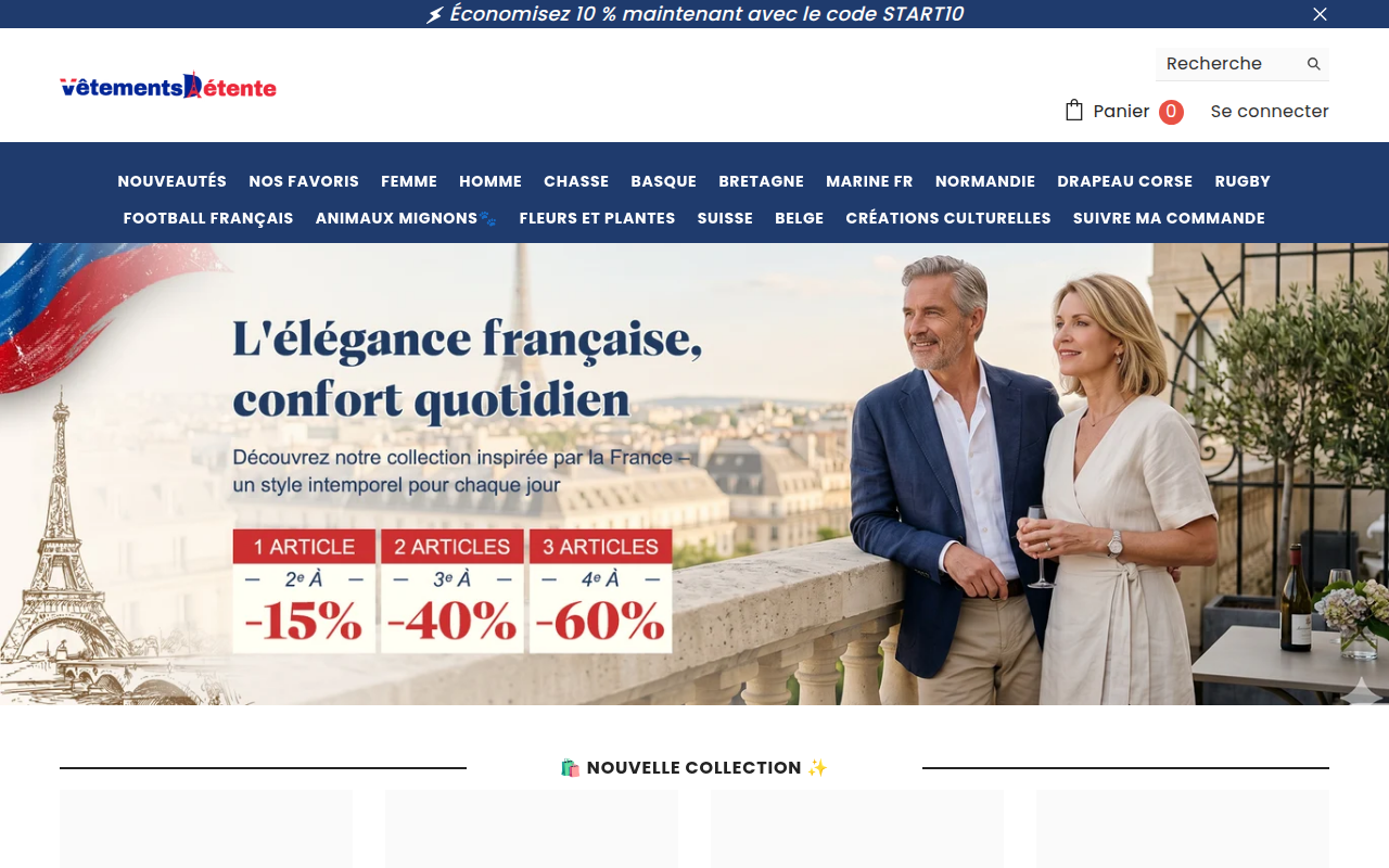 Screenshot van vetementsdetente.com
