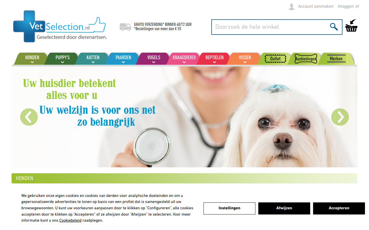 Screenshot van vetselection.nl