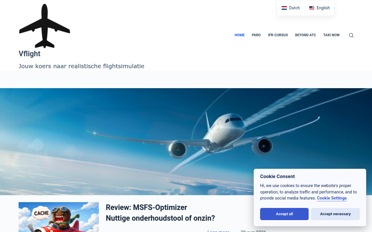 Screenshot van vflight.eu
