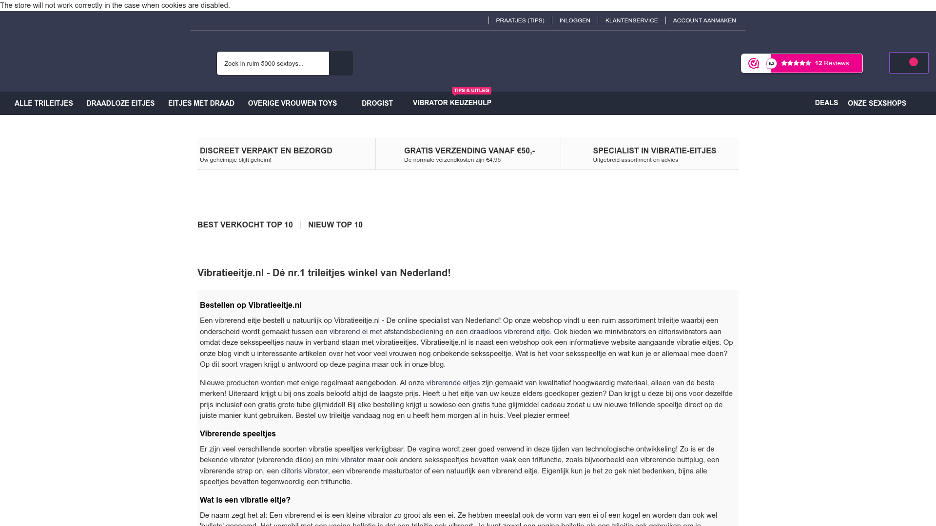 Screenshot van vibratieeitje.nl