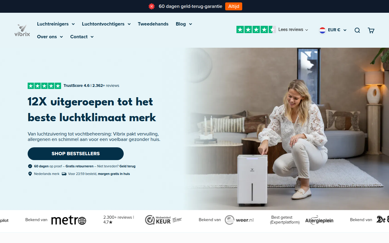 Screenshot van vibrix.nl