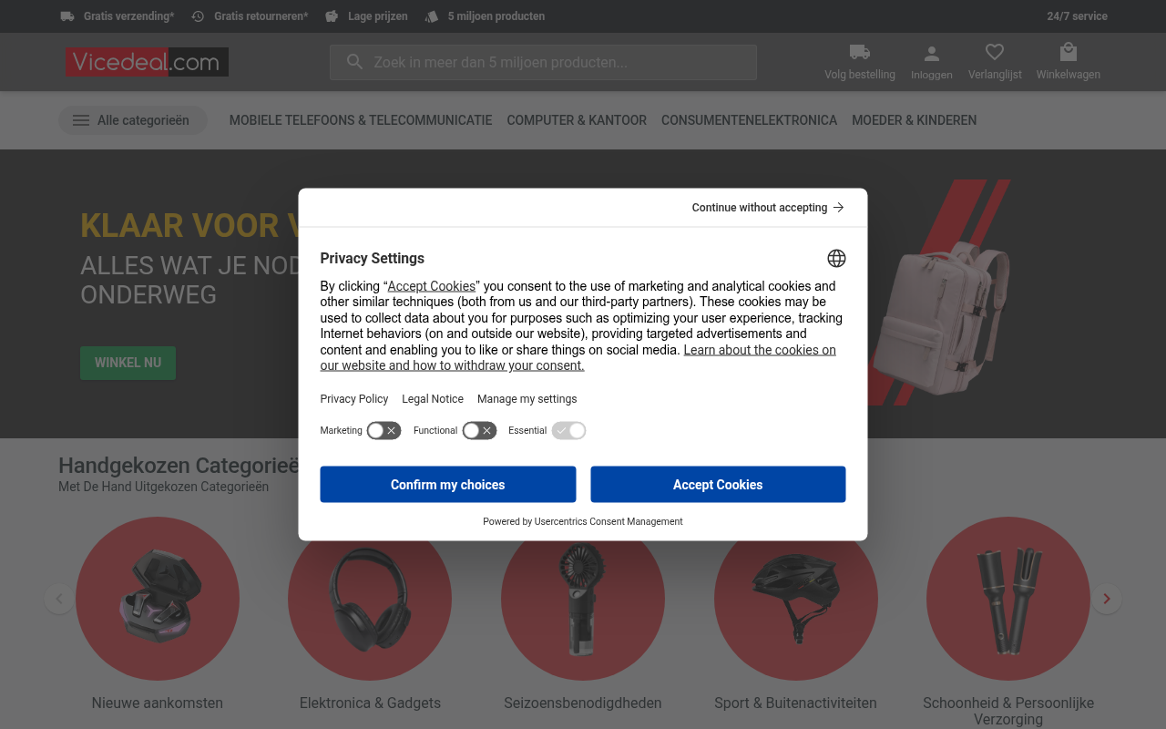 Screenshot van vicedeal.com