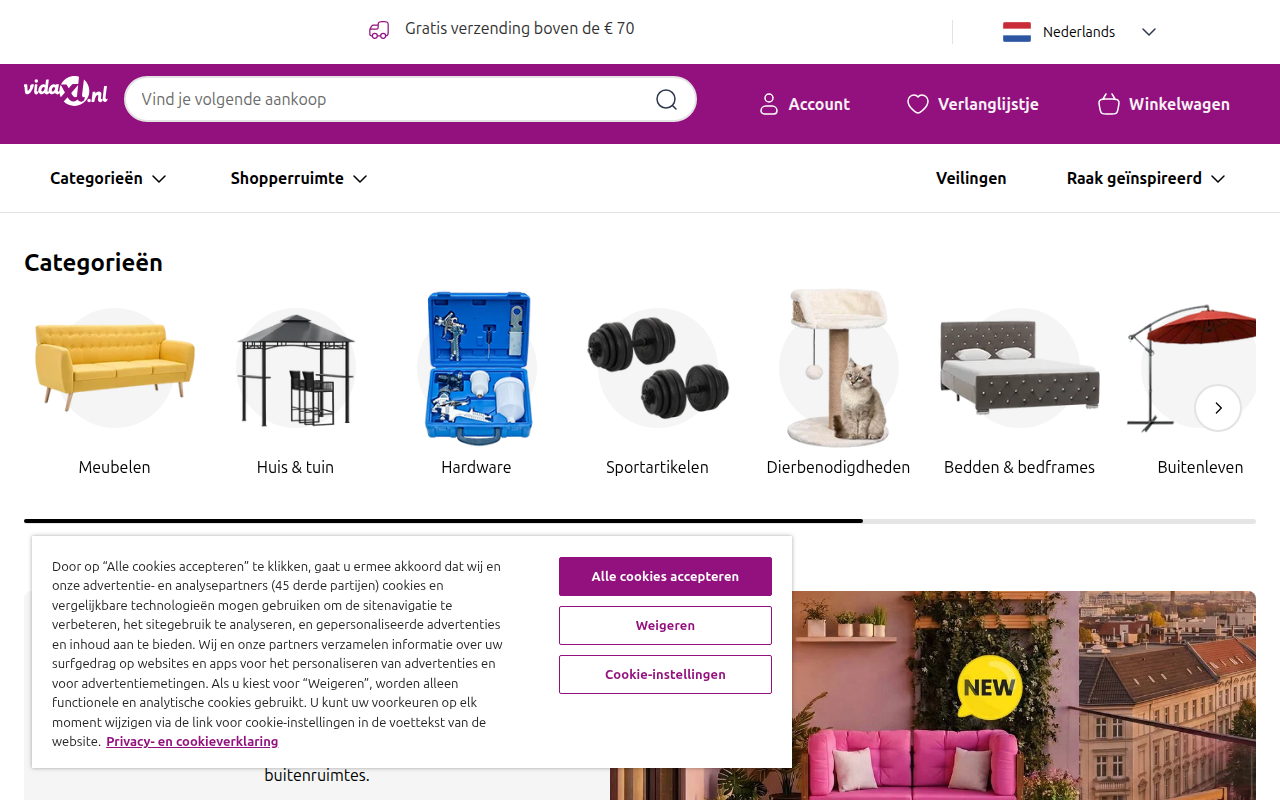Screenshot van vidaxl.nl