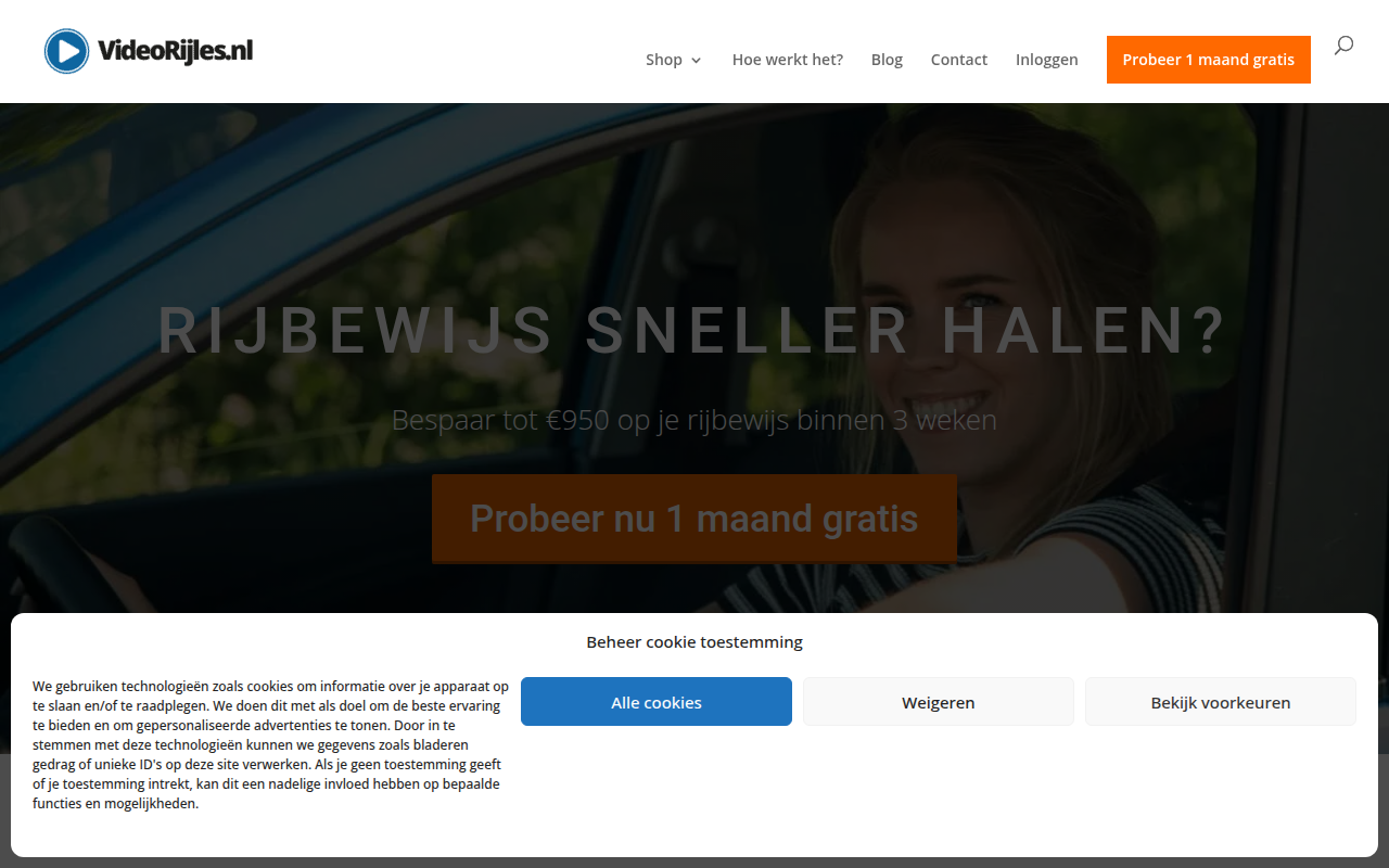 Screenshot van videorijles.nl