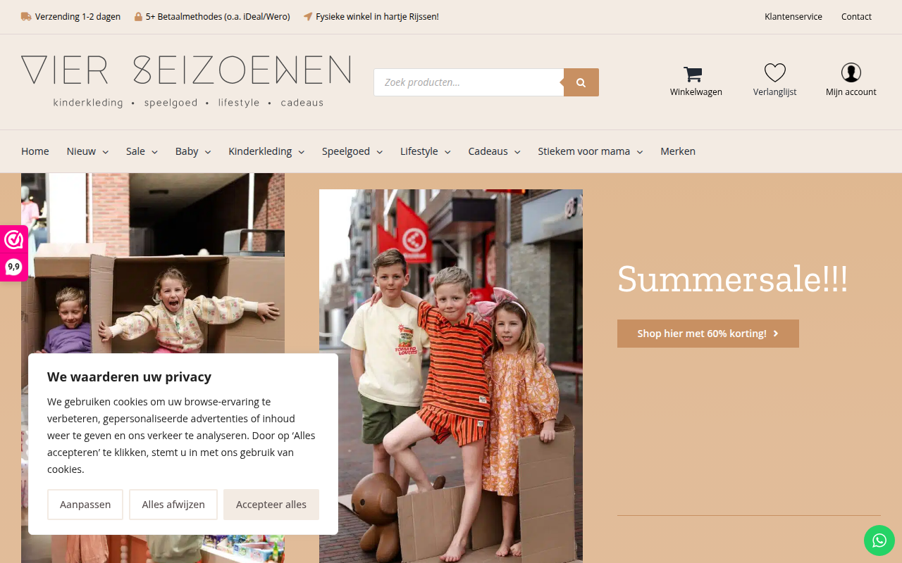 Screenshot van vierseizoenen.nl