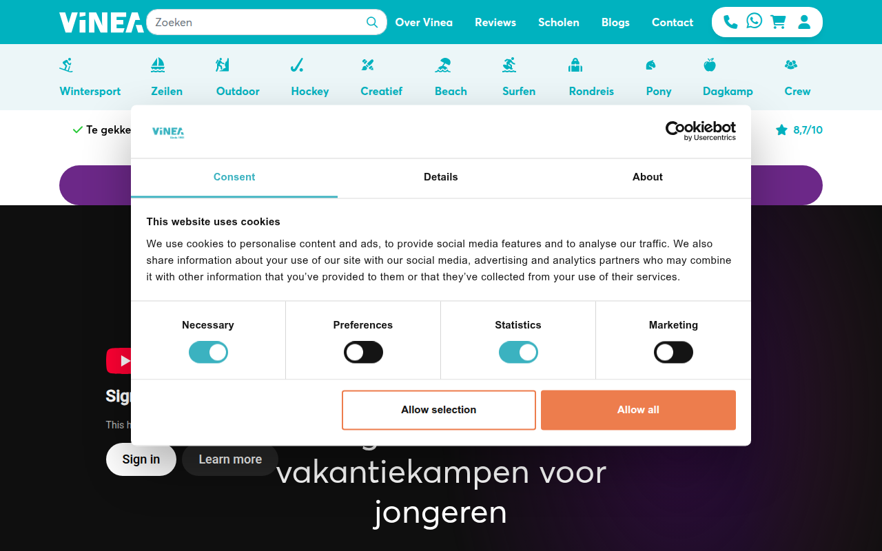 Screenshot van vinea.nl