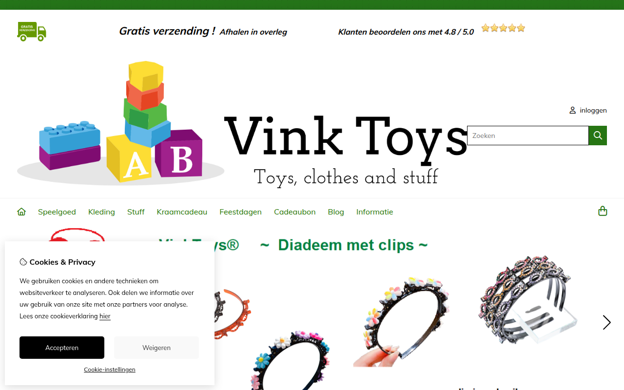 Screenshot van vinktoys.nl