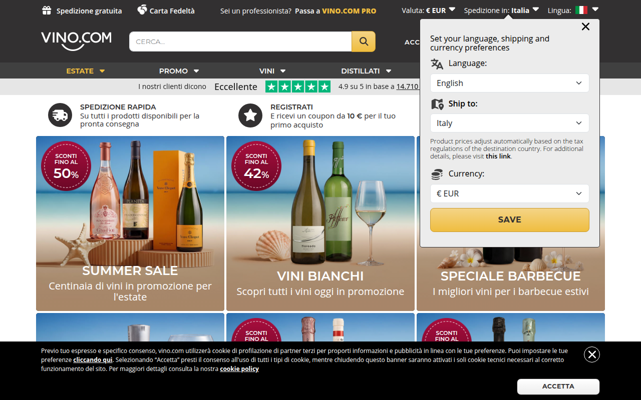 Screenshot van vino.com