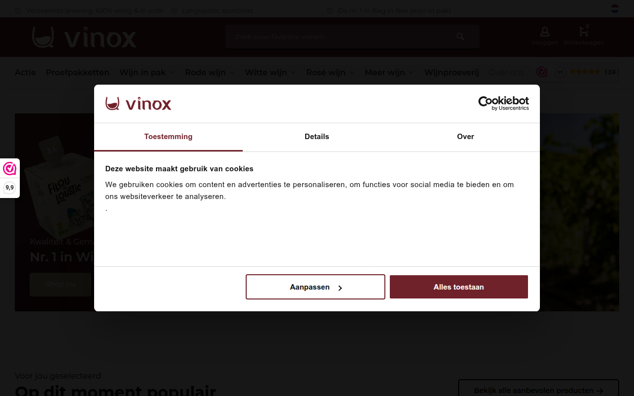Screenshot van vinox.nl
