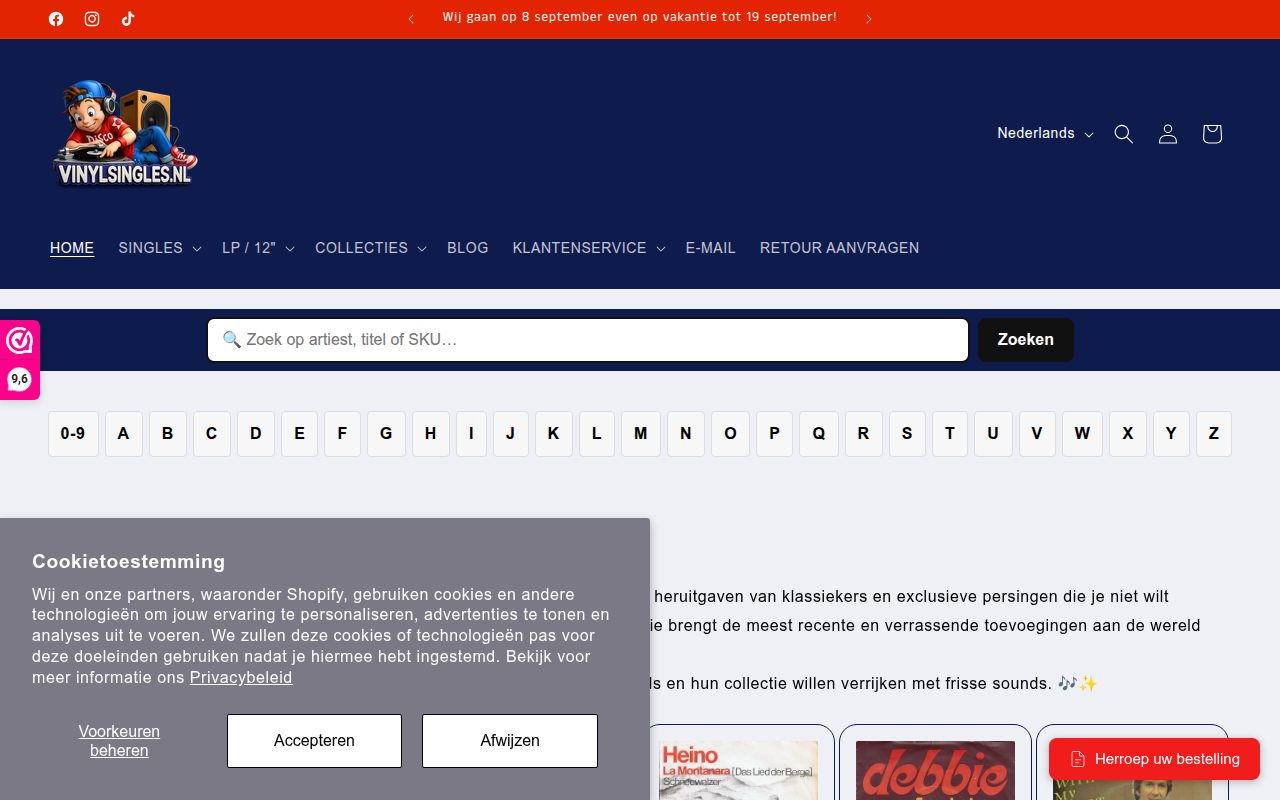 Screenshot van vinylsingles.nl