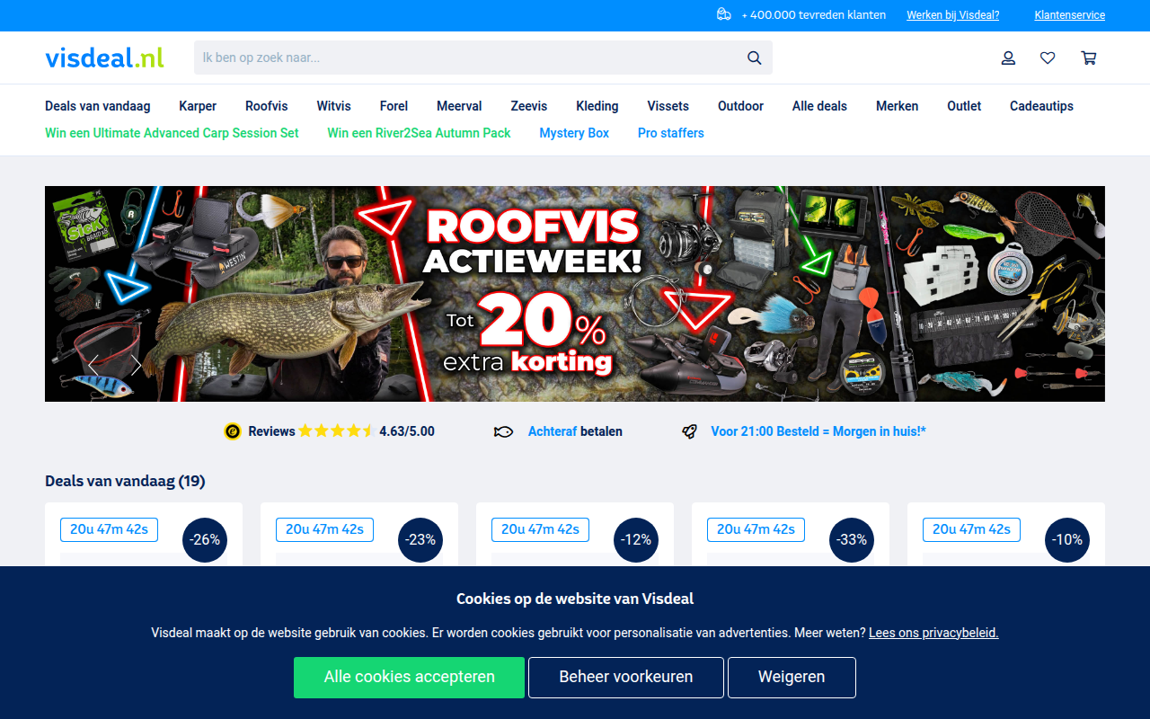 Screenshot van visdeal.nl