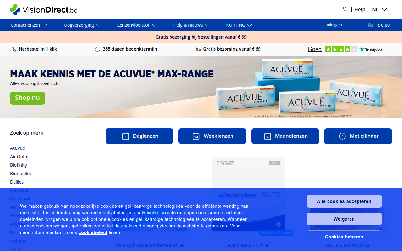 Screenshot van visiondirect.be