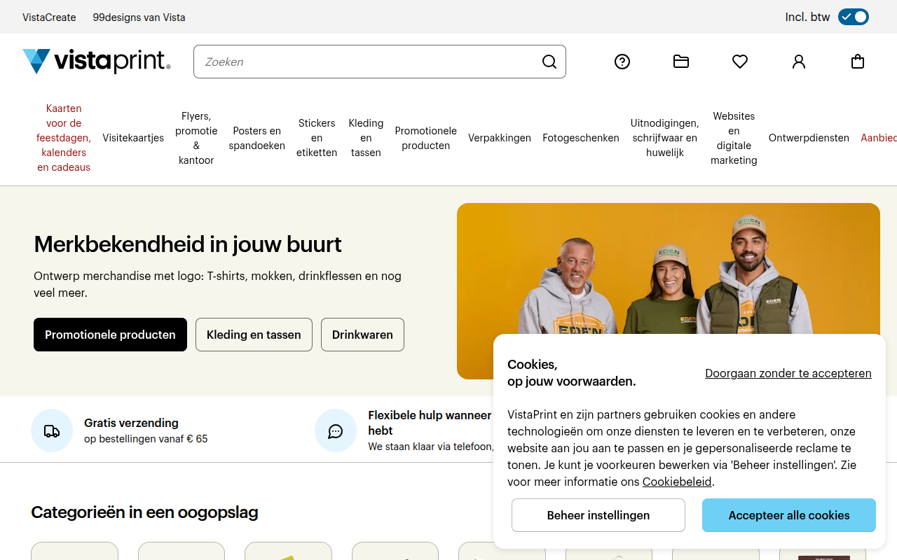 Screenshot van vistaprint.nl