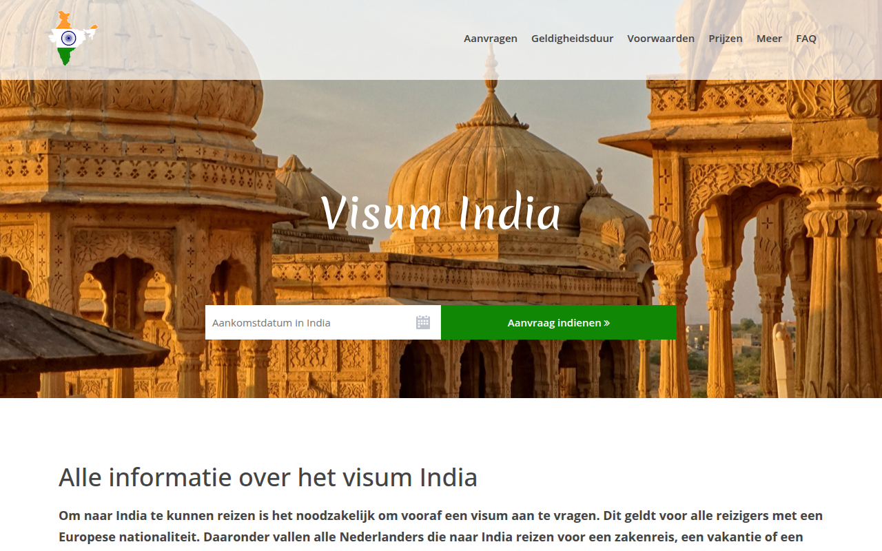 Screenshot van visumsindia.nl