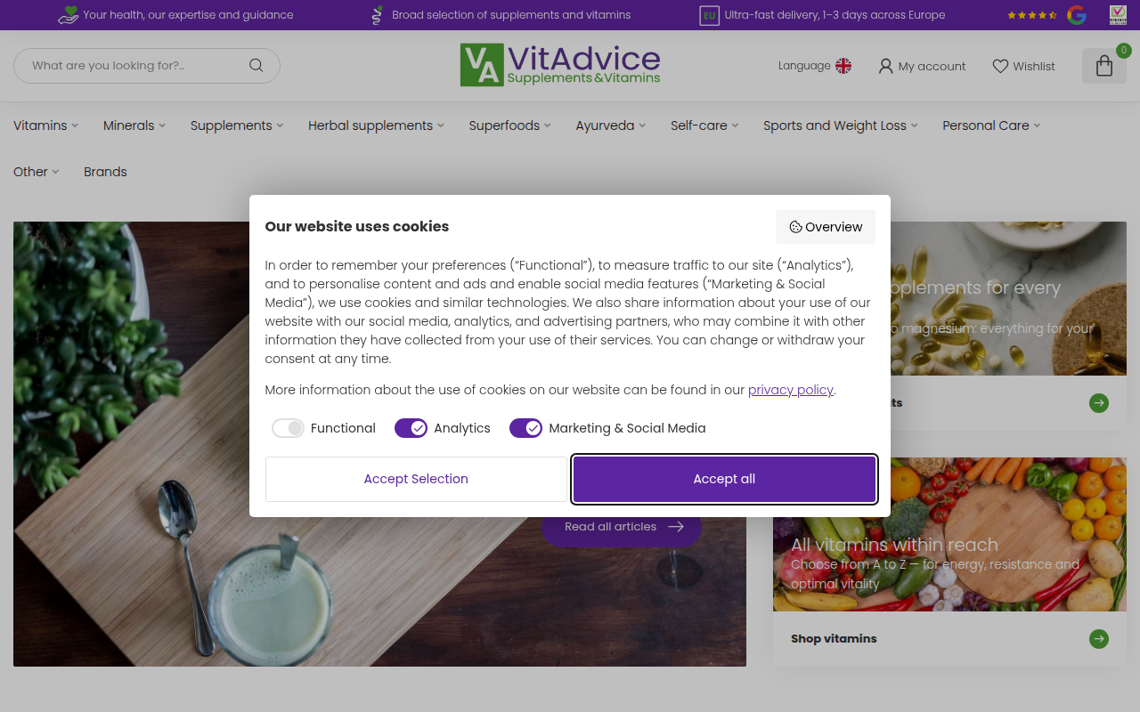Screenshot van vitadvice.com