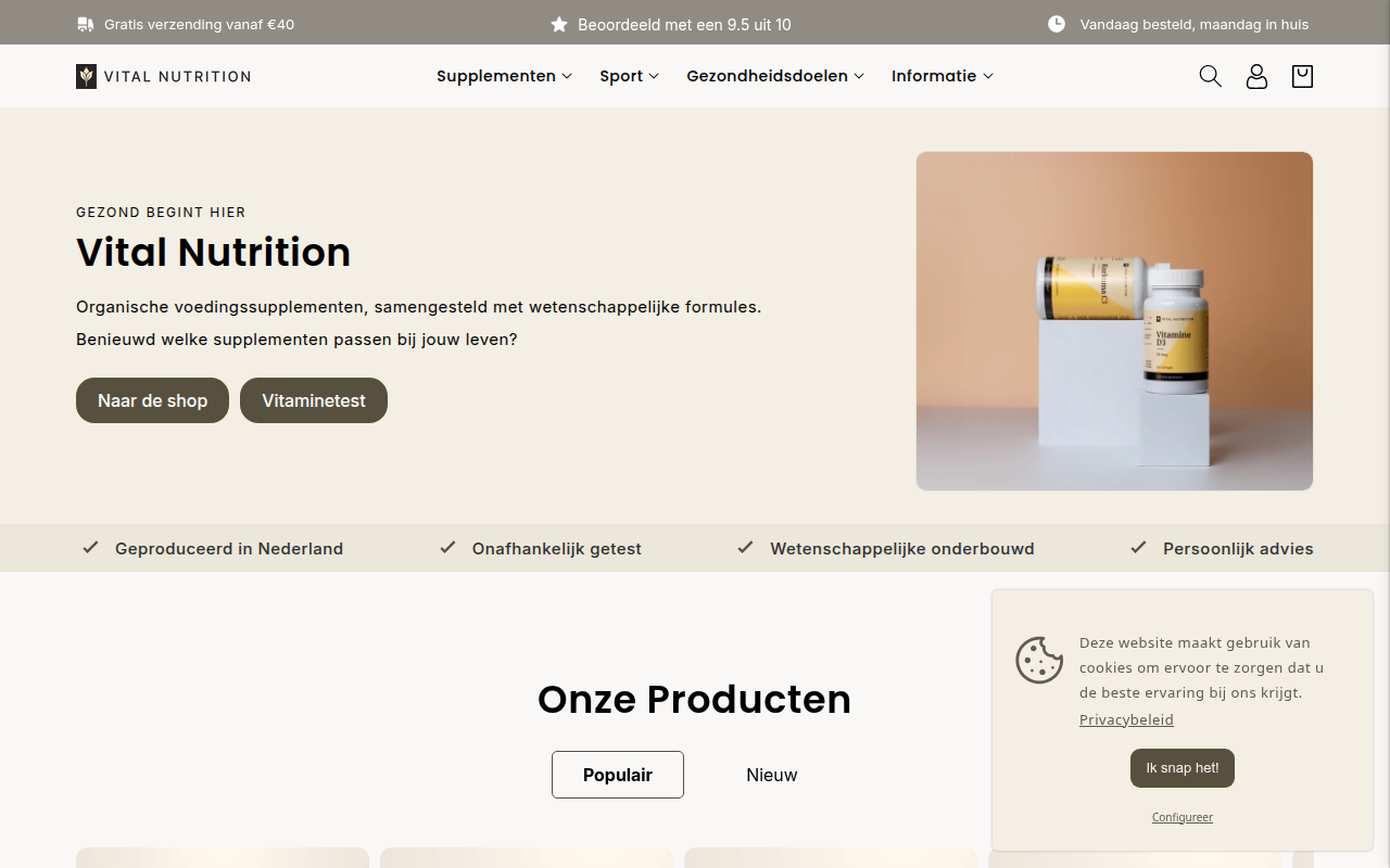 Screenshot van vitalnutrition.nl