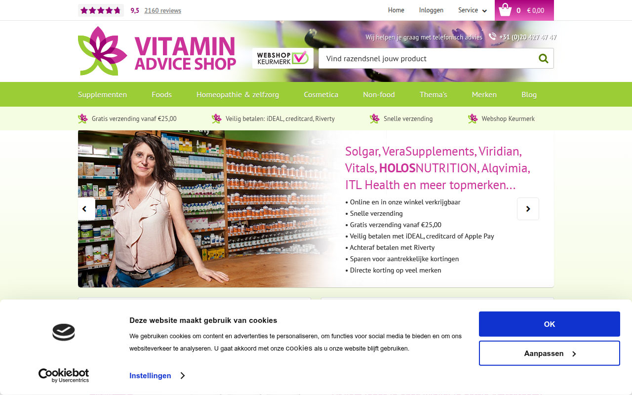 Screenshot van vitaminadviceshop.nl