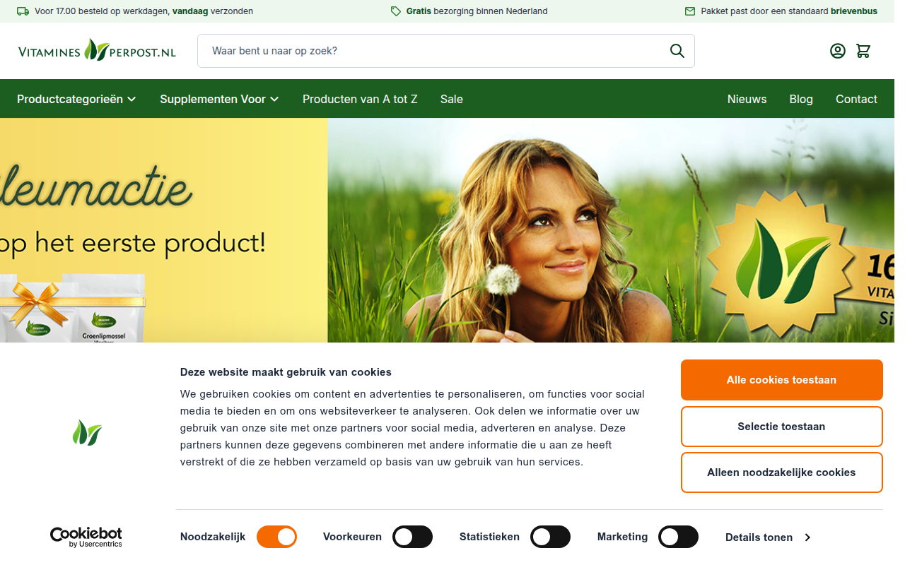 Screenshot van vitaminesperpost.nl