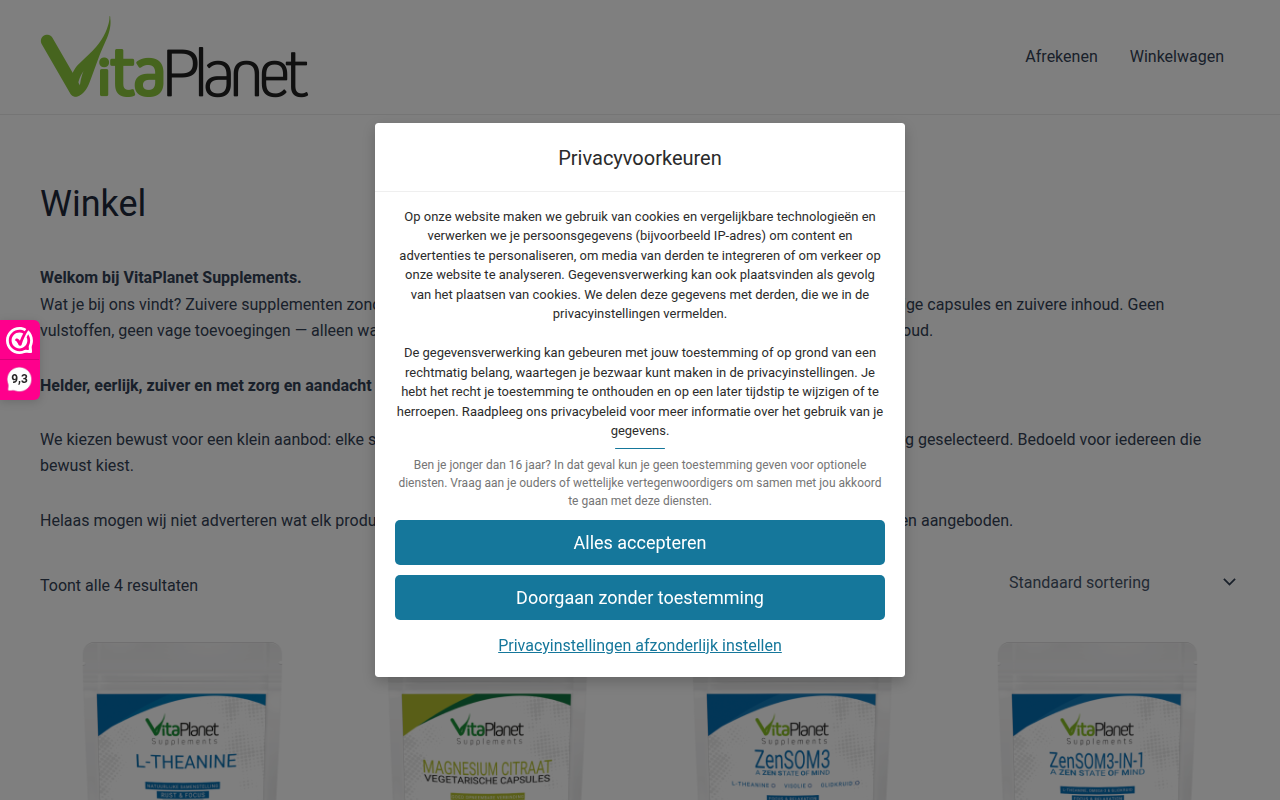 Screenshot van vitaplanet.nl