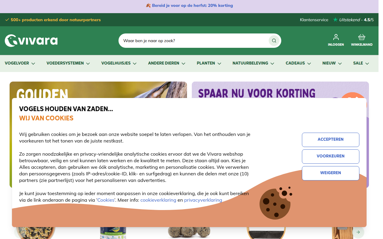 Screenshot van vivara.nl