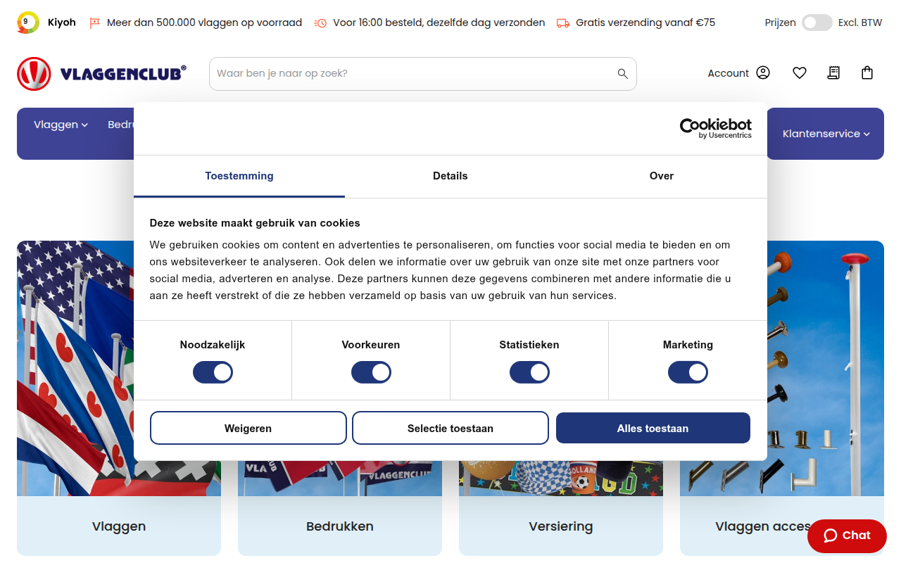 Screenshot van vlaggenclub.nl