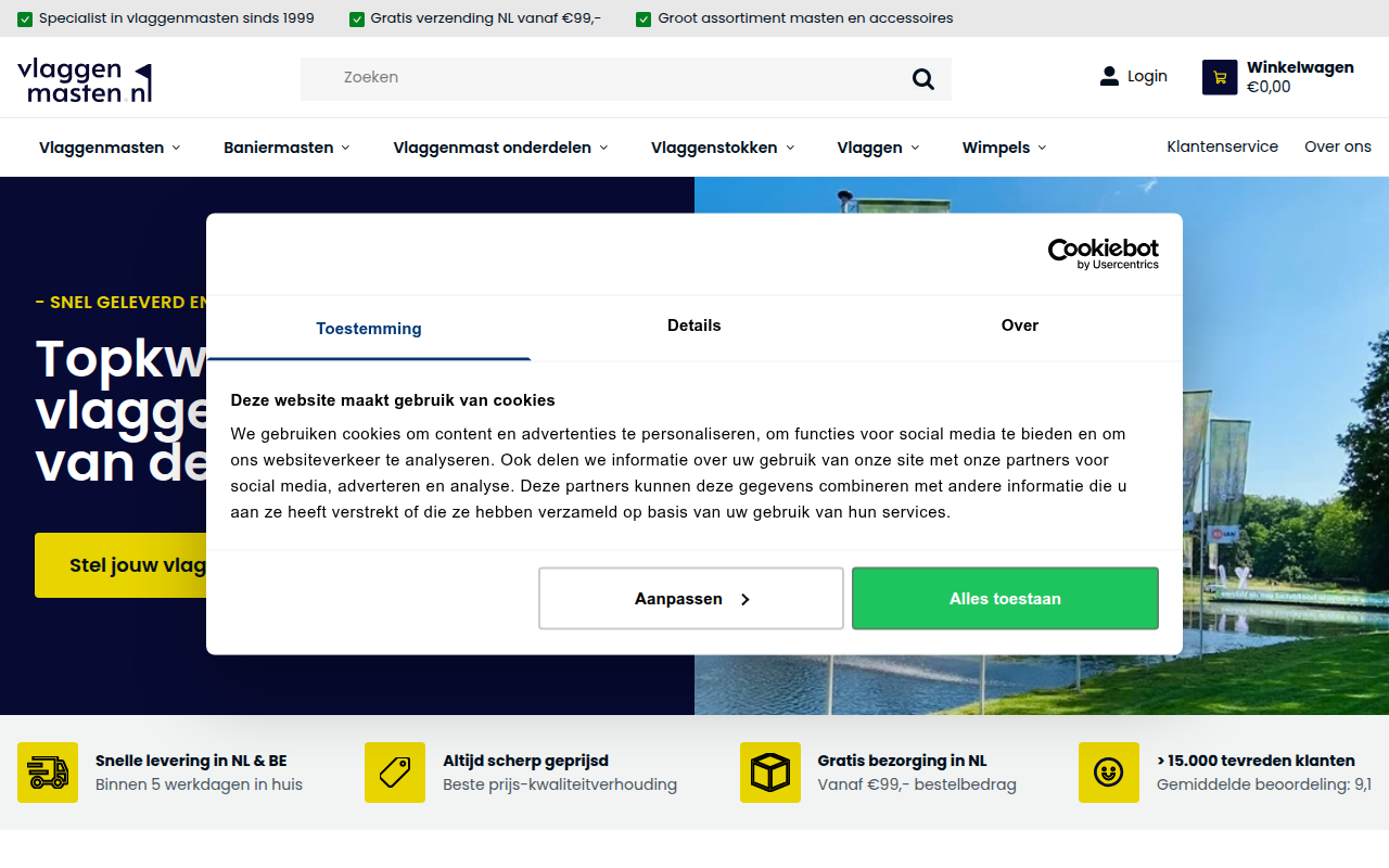 Screenshot van vlaggenmasten.nl