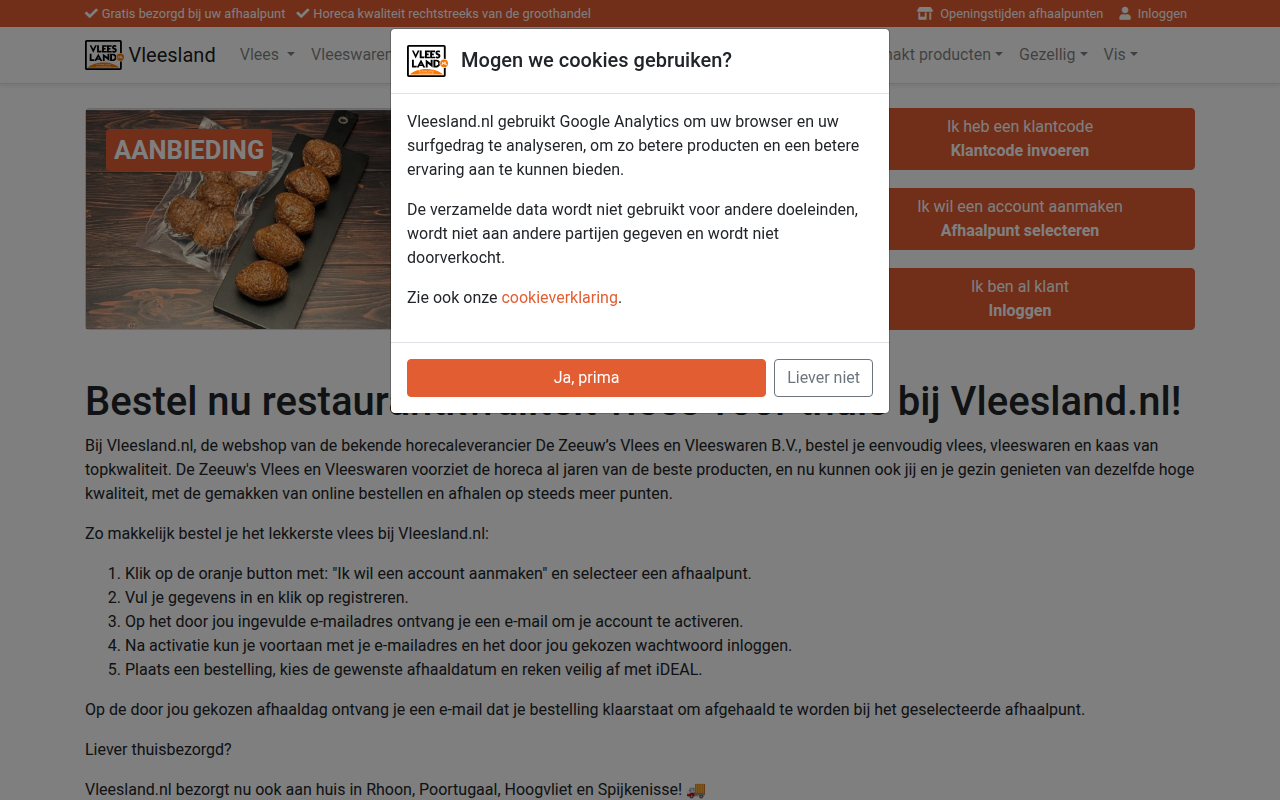Screenshot van vleesland.nl