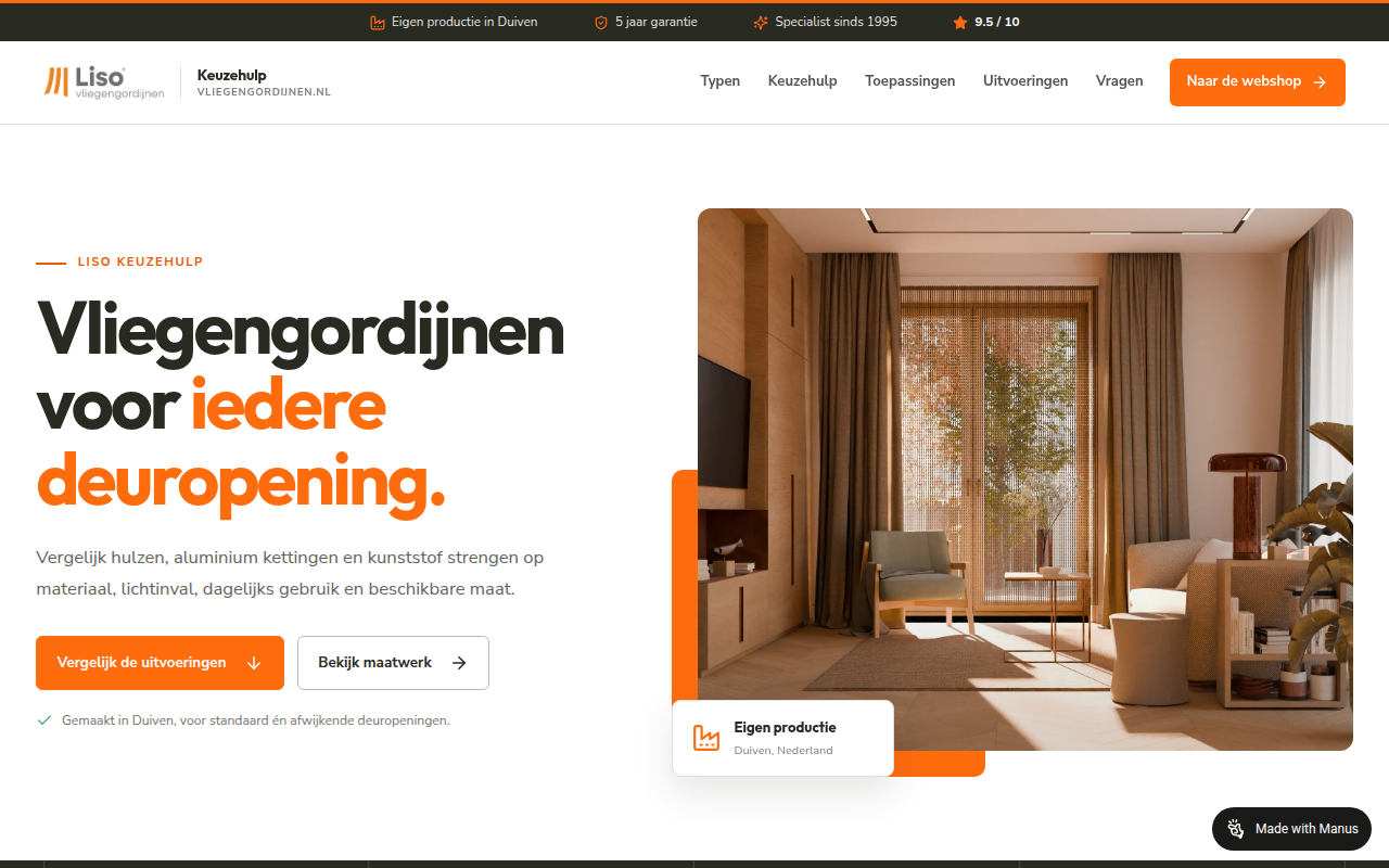 Screenshot van vliegengordijnen.nl