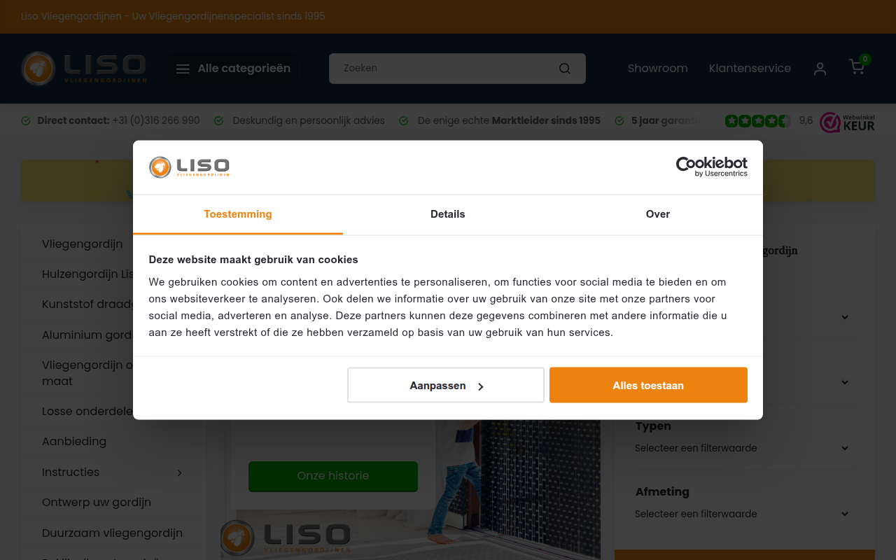 Screenshot van vliegengordijnen.shop