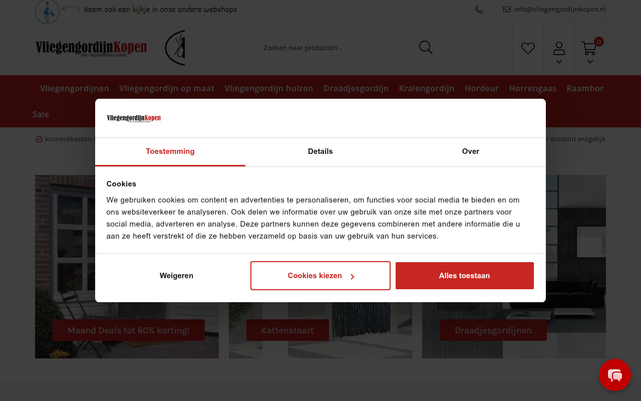 Screenshot van vliegengordijnkopen.nl