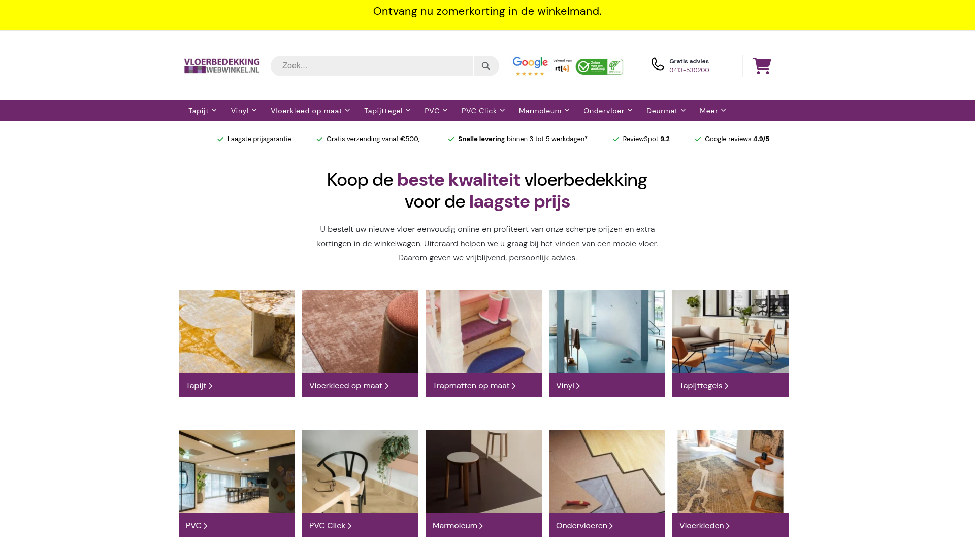 Screenshot van vloerbedekkingwebwinkel.nl