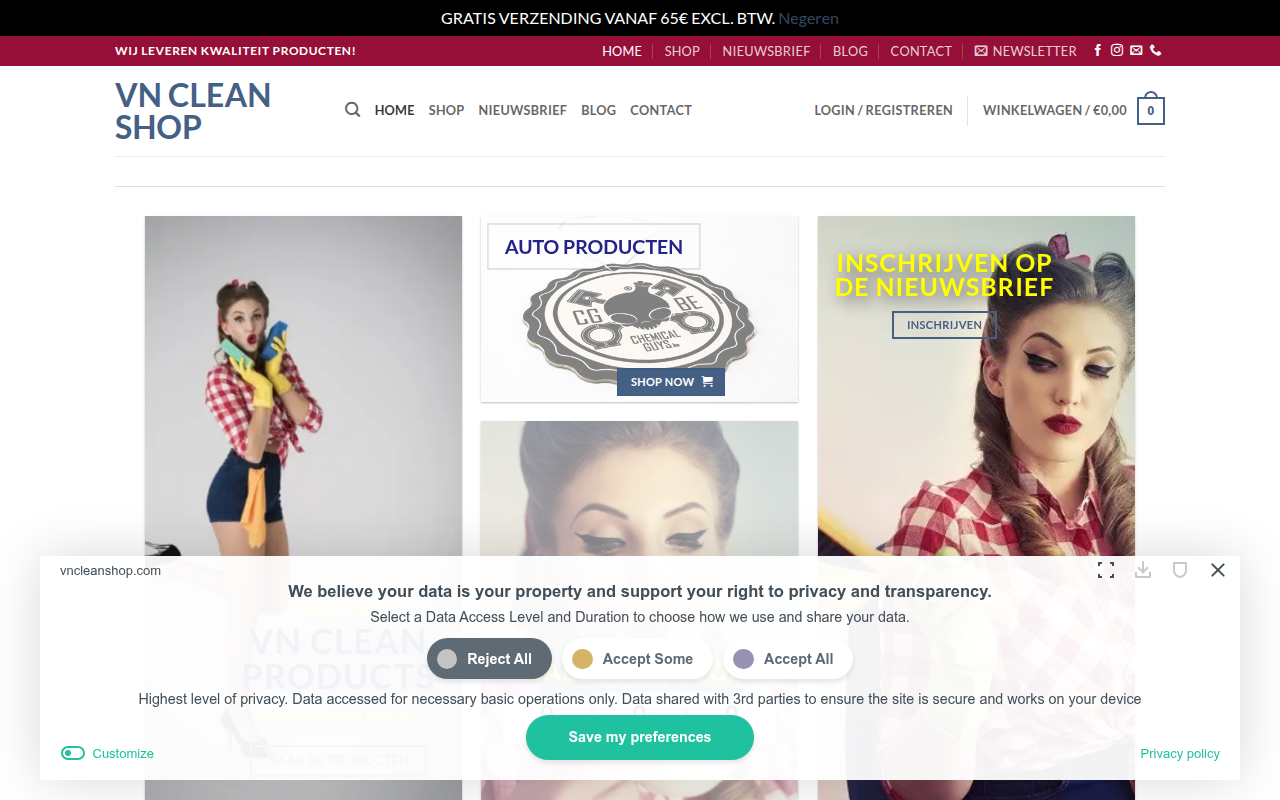 Screenshot van vncleanshop.com