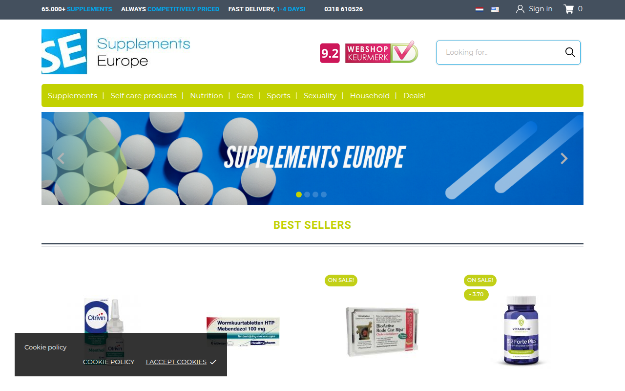 Screenshot van voedingssupplementennederland.nl
