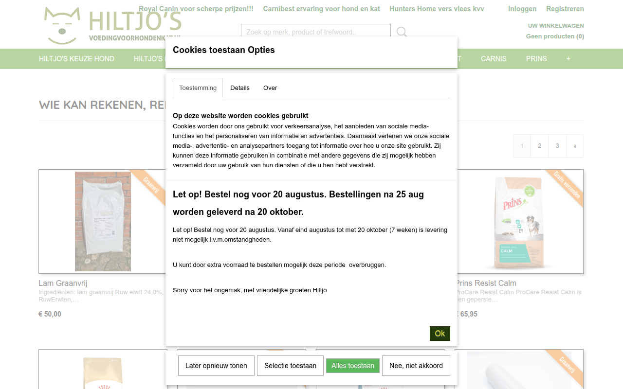 Screenshot van voedingvoorhondenkat.nl
