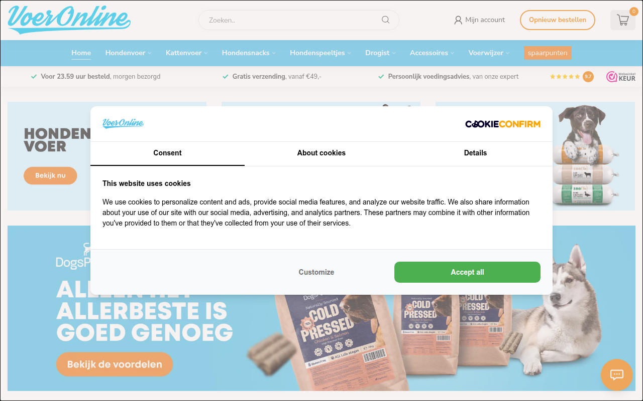 Screenshot van voeronline.nl