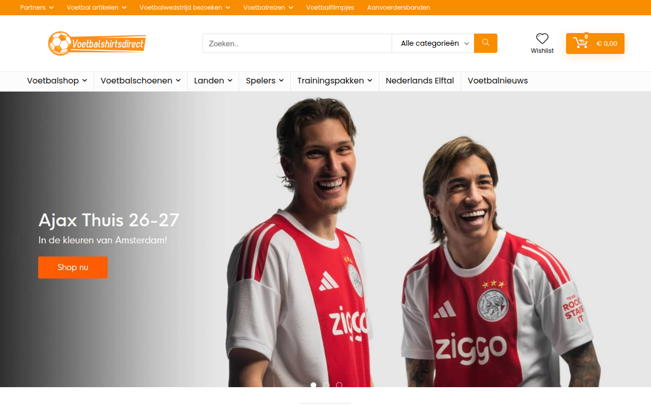 Screenshot van voetbalshirtsdirect.nl